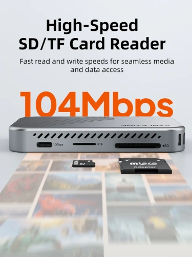 Магнитный концентратор CABLETIME CB34S (CT-HUBS1-AS) 7-в-1 1×HDMI 4K60 Гц, 1×10 Гбит/с NVMe SSD, HDMi 1×USB-A 3.2 10 Гбит/с, 1×USB-C 3.2 10 Гбит/с, 1×SD/TF 3.0 104 Мбит/с, 1×USB-C PD 100 Вт фото 6