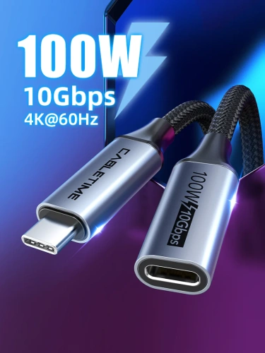 Удлинительный кабель USB-C CABLETIME CU21H (CT-CMCF100-GEN2-AG1) черный, 10 Гбит/с, 100 Вт/5 А, 4K/60 Гц фото 9 Удлинительный кабель USB-C CABLETIME CU21H (CT-CMCF100-GEN2-AG1) черный, 10 Гбит/с, 100 Вт/5 А, 4K/60 Гц фото 9