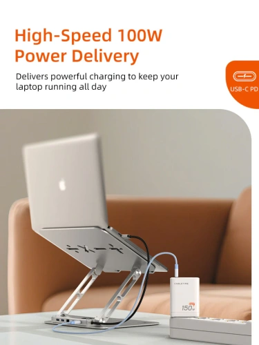 Подставка CABLETIME CS52S (CT-LS08H-AS)  с док-станцией для ноутбука 8-в-1 с экраном 14–17,3 дюйма Space Grey фото 4