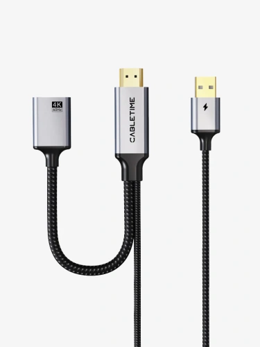 Кабель CABLETIME CP51B (CT-HMDF4K-AG) HDMI-DISPLAYPORT с USB-C Кабель CABLETIME CP51B (CT-HMDF4K-AG) HDMI-DISPLAYPORT с USB-C
