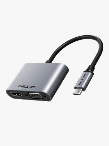 Док-станция CABLETIME CB41G (CT-C160-PU31-CMHV-S0.15) 4-в-1 USB тип C на HDMI+VGA
