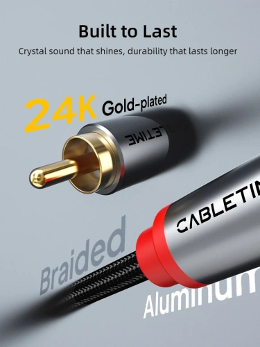 Кабель стерео CABLETIME CF43H (CT-RCA-AG1) 1 м, 2RCA на 2RCA, медный, черный фото 4