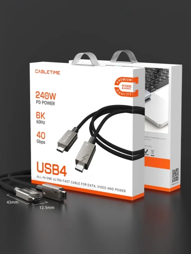 Кабель USB4 CABLETIME CU44E (CT-USB4-ZG0.5) коаксиальный, черный TPE + нейлоновый 40G/240W, АУДИО-ВИДЕО 8K/60HZz фото 8