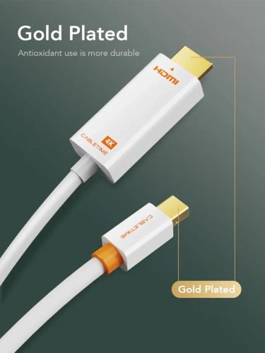 Кабель CABLETIME CD43N (CT-AV588-03G(4K)-W3) Mini DisplayPort - HDMI, Mini DP Male - HDMI Male, Ultra HD 4K/30 Гц (3840*2160p), белый фото 7