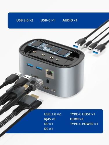 Многопортовая док-станция CABLETIME CB11G (CT-DOCK131-AG2) 13 в 1 USB C, с возможностью подключения трех мониторов и возможностью подачи питания фото 8