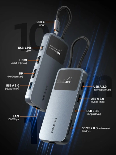 Док-станция CABLETIME CB84G CT-HUBD5-AG 4K 60 Гц USB C Multiopt Hub с HDMI и DisplayPort, серый фото 8 Док-станция CABLETIME CB84G CT-HUBD5-AG 4K 60 Гц USB C Multiopt Hub с HDMI и DisplayPort, серый фото 8