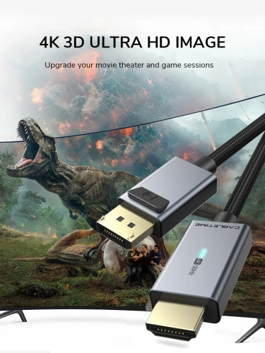 Кабель CABLETIME CD31K (CT-AV585-P02G4K-SG1.8) DisplayPort - HDMI, Ultra HD 4K/30 Гц (3840*2160p), ПВХ нейлоновый, со светодиодом фото 2 Кабель CABLETIME CD31K (CT-AV585-P02G4K-SG1.8) DisplayPort - HDMI, Ultra HD 4K/30 Гц (3840*2160p), ПВХ нейлоновый, со светодиодом фото 2