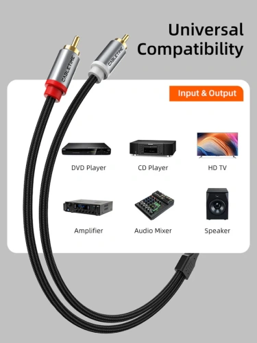 Кабель стерео CABLETIME CF43H (CT-RCA-AG1) 1 м, 2RCA на 2RCA, медный, черный фото 3