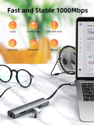 USB-Хаб CABLETIME CB23G (CT-HUBP7-AG) слим 7-в-1 USB C Hub для MacBook Pro фото 2