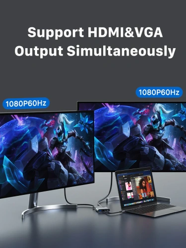 Док-станция CABLETIME CB41G (CT-C160-PU31-CMHV-S0.15) 4-в-1 USB тип C на HDMI+VGA фото 4