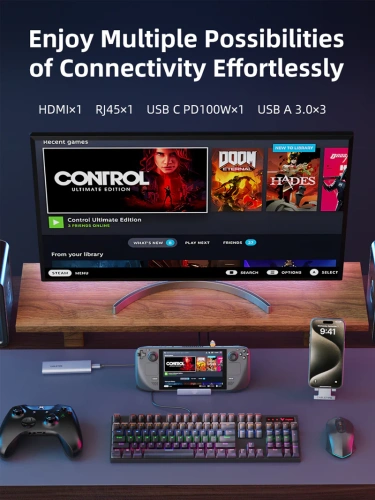 Док-станция CABLETIME CB05G (CT-SDK7-AG) 6 в 1 USB C Dock 4K @ 60 Гц HDMI, 5 Гбит/с, 100 Вт, Ethernet 1000 Мбит/с, алюминиевая конструкция фото 7