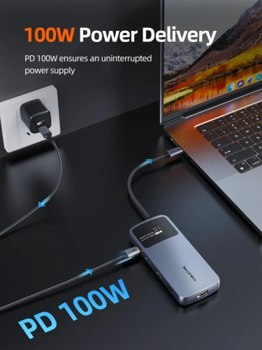 Док-станция USB-C CABLETIME CB83G (CT-HUBD4-AG) с 2×HDMI 4K30 Гц, 2×USB-A 3.0 5 Гбит/с, 1×USB-C 3.0 5 Гбит/с, 1×USB-A 2.0, 1×SD/TF 2.0, 1×USB-C PD 100 Вт, 1×LAN 1000 Мбит/с фото 11