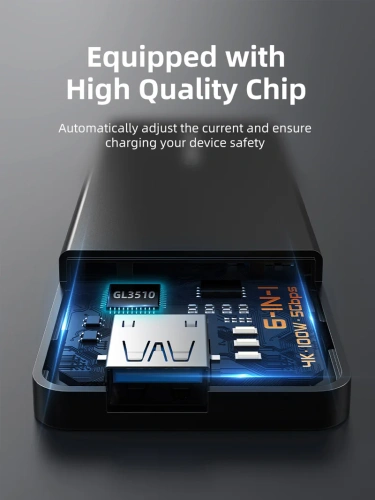 Док-станция CABLETIME CB04B (CT-HUBT4-PB) 6-в-1 MultiPort Hub, 4K HDMI, 100W Power Delivery, USB-хаб для ноутбука и ПК фото 3