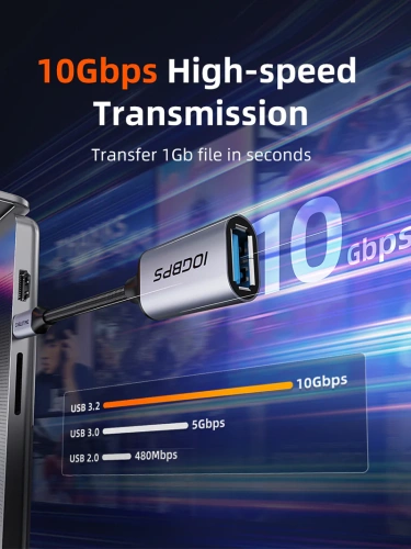 Кабель-адаптер CABLETIME CP62G (CT-CMAF10-AGL) USB 3.2 Type-C - Type-A, 10 Гбит/с, серый фото 2 Кабель-адаптер CABLETIME CP62G (CT-CMAF10-AGL) USB 3.2 Type-C - Type-A, 10 Гбит/с, серый фото 2