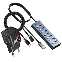 Комплект CABLETIME (USB-Хаб CB47G+Кабель CUP4H+З/У GA20B) (CB47G/CUP4H/GA20B)