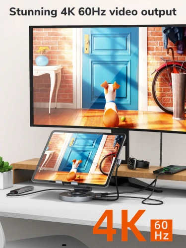 Док-станция для телефона/планшета USB CABLETIME CB02G (CT-HUBC8-AG) 8-в-1, алюминиевый USB-хаб с 360° подставкой для iPad Pro и ноутбука фото 2