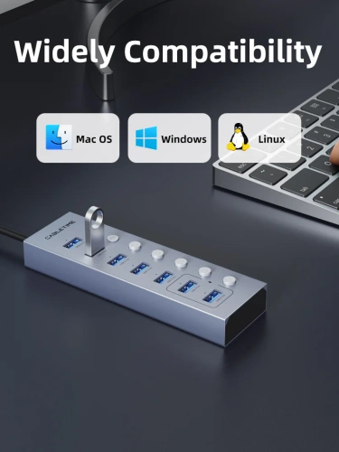 USB-Хаб CABLETIME CB47G (CT-HUBU7-AG) 7-в-1 USB-A на USB 3.0 фото 3