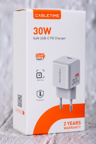 Зарядное устройство CABLETIME GA30W (CT-GAN30-PW) GaN PD3.0 30 Вт, белый фото 6
