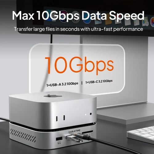 Док-станция CABLETIME CBM9G (CT-DKM9-AG) 9-в-1 Mac Mini M4 DOCK с NVME - Space Grey фото 5