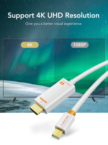 Кабель CABLETIME CD43N (CT-AV588-03G(4K)-W3) Mini DisplayPort - HDMI, Mini DP Male - HDMI Male, Ultra HD 4K/30 Гц (3840*2160p), белый фото 9
