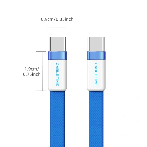 Магнитный плоский кабель CABLETIME CU16H (CT-CM100M-ABW1) 1м USB-C PD100W синий плетеный фото 3