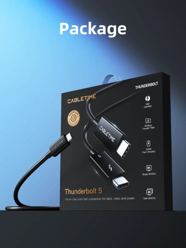 Кабель CABLETIME CT50G (CT-TB5-PB0.8) Thunderbolt 5 0,8 м | 240 Вт, 120 Гбит /с, 8 Кбит/с, серцифирован Intel фото 8