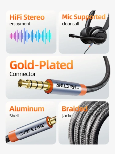 Аудиокабель CABLETIME CF18J (CT-AM35M-AG1.5) 1,5 м, 3,5 мм - 3,5 мм - Black Braided фото 6 Аудиокабель CABLETIME CF18J (CT-AM35M-AG1.5) 1,5 м, 3,5 мм - 3,5 мм - Black Braided фото 6