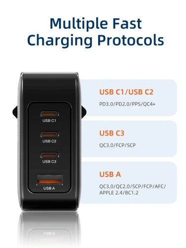 Зарядное устройство CABLETIME G100B (CT-GAN100-PB) GaN PD3.0 3C1A 100 Вт, черный фото 13