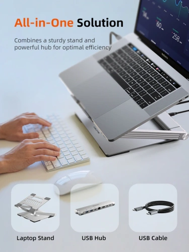 Подставка CABLETIME CS51S (CT-LSH01-AS) для ноутбука с вращением на 360° и концентратором 6-в-1 фото 8