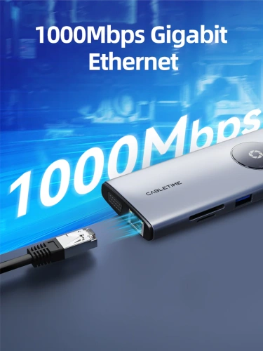 USB-Хаб (концентратор) CABLETIME CB91G (CT-HUBL2-AG) 10-в-1 Multi-адаптер USB-C, 4K, VGA, HDMI, Ethernet - Gray фото 2 USB-Хаб (концентратор) CABLETIME CB91G (CT-HUBL2-AG) 10-в-1 Multi-адаптер USB-C, 4K, VGA, HDMI, Ethernet - Gray фото 2