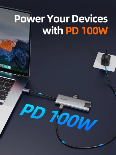 USB концентратор CABLETIME HB03G (CT-HBP3-AG9) 9-в-1 USB-C HUB с 4K60Гц HDMI, Ethernet, Audio Jack и зарядкой  - Gray фото 10