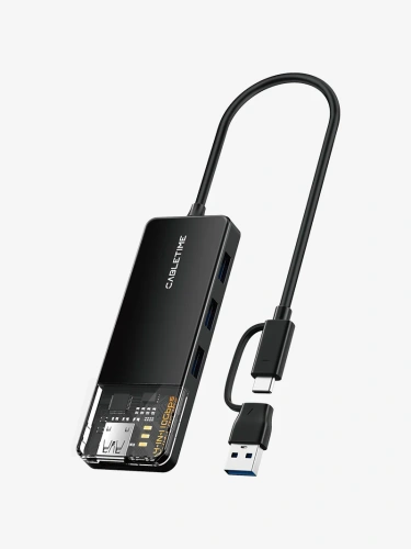 Концентратор CABLETIME CB05B (CT-HUBT5-PB) 4 порта USB-A/C, 10 Гбит/с, 0.2 м, USB-хаб для ноутбука Концентратор CABLETIME CB05B (CT-HUBT5-PB) 4 порта USB-A/C, 10 Гбит/с, 0.2 м, USB-хаб для ноутбука