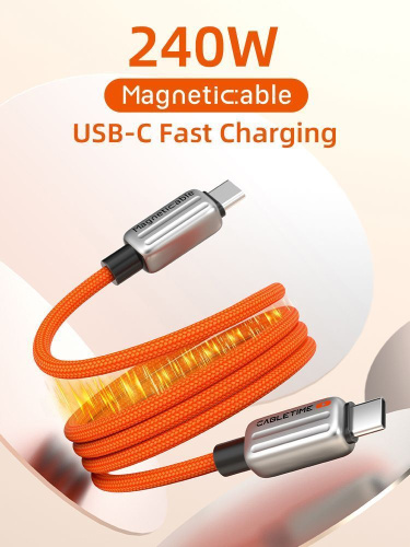 Магнитный кабель USB-C CABLETIME CU06L (CT-CM240-MZO2) оранжевый, быстрого заряда 2 м для iPhone 16 15 Pro Plus Max фото 10