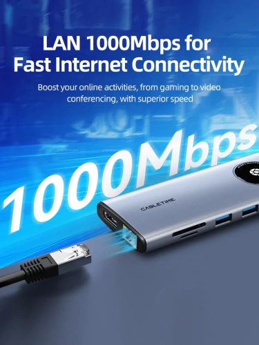 USB-Хаб (концентратор) CABLETIME CB90G (CT-HUBL1-AG) 12-в-1 USB-C HUB, 2 HDMI, 1 DisplayPort для ноутбука - Gray фото 3