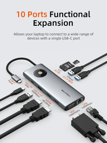 USB-Хаб (концентратор) CABLETIME CB94G (CT-HUBL5-AG) 10-в-1 USB-C HUB, MST LENS, Triple Display для MacBook Pro - Gray фото 10