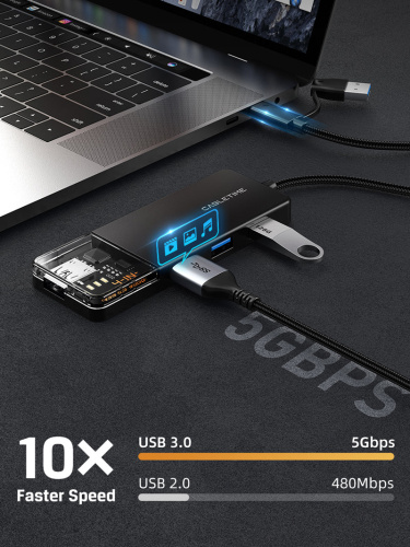 Концентратор CABLETIME CB03B (CT-HUBT3-PB) 4 порта, 5Gbps, 0.15 м, с адаптером USB-C, USB-хаб для ноутбука и ПК фото 5 Концентратор CABLETIME CB03B (CT-HUBT3-PB) 4 порта, 5Gbps, 0.15 м, с адаптером USB-C, USB-хаб для ноутбука и ПК фото 5