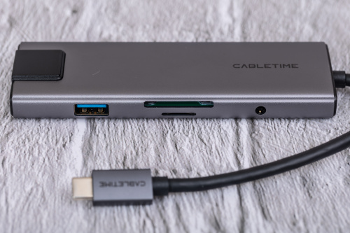 USB концентратор CABLETIME HB03G (CT-HBP3-AG9) 9-в-1 USB-C HUB с 4K60Гц HDMI, Ethernet, Audio Jack и зарядкой  - Gray фото 4