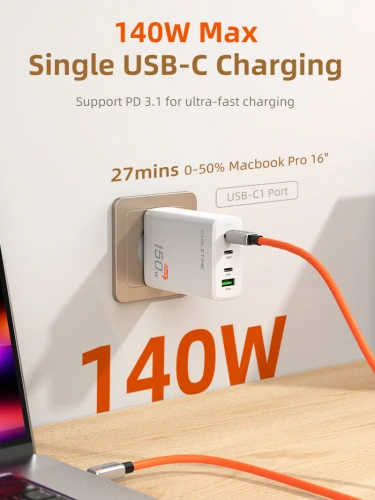 Зарядное устройство CABLETIME G150W (CT-GAN150-PW) 4-в-1 150 Вт GAN USB C, белый фото 2 Зарядное устройство CABLETIME G150W (CT-GAN150-PW) 4-в-1 150 Вт GAN USB C, белый фото 2