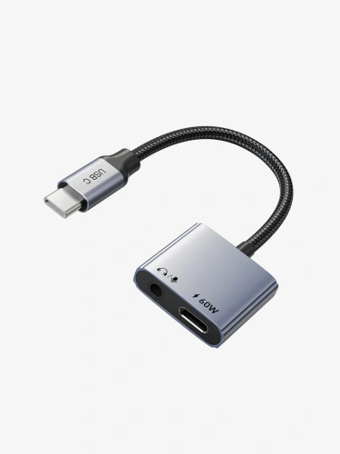 Адаптер CABLETIME CPA1G (CT-CMAC-AG) USB C на 3,5 мм аудио+USB C PD 60 Вт
