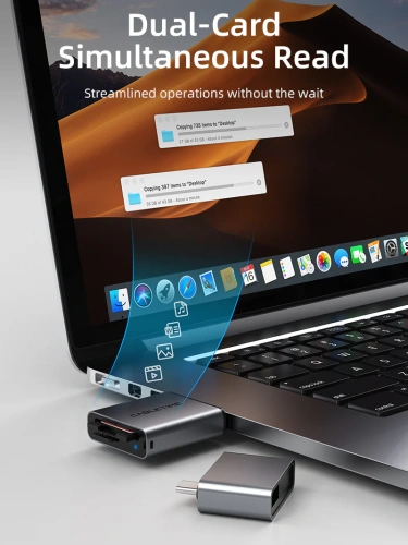 Кардридер CABLETIME CB48G (CT-ACCD3-AG) 3-в-1 USB-A + USB-C, SD/microSD, серый фото 4