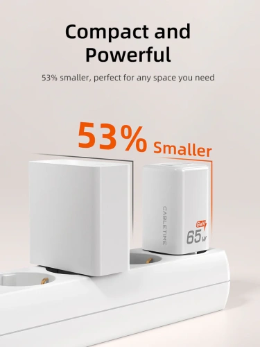 Зарядное устройство CABLETIME GA65W (CT-GAN65-PW) GaN PD3.0 2C1A 65 Вт, белый фото 11