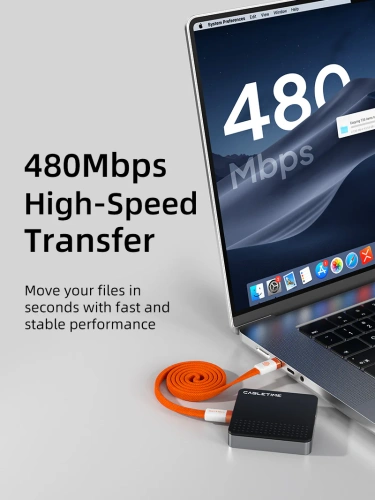 Магнитный плоский кабель CABLETIME CU15H (CT-CM100M-AOW1) 1м USB-C PD100W оранжевый плетеный фото 3