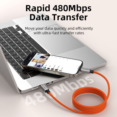 Магнитный кабель USB-C CABLETIME CU06L (CT-CM240-MZO2) оранжевый, быстрого заряда 2 м для iPhone 16 15 Pro Plus Max фото 8