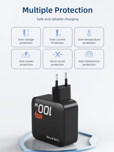 Зарядное устройство CABLETIME G100B (CT-GAN100-PB) GaN PD3.0 3C1A 100 Вт, черный фото 14