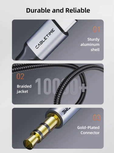 Аудиокабель CABLETIME CF16H (CT-CMAU-AG1) USB-C — 3,5 мм, черный фото 4