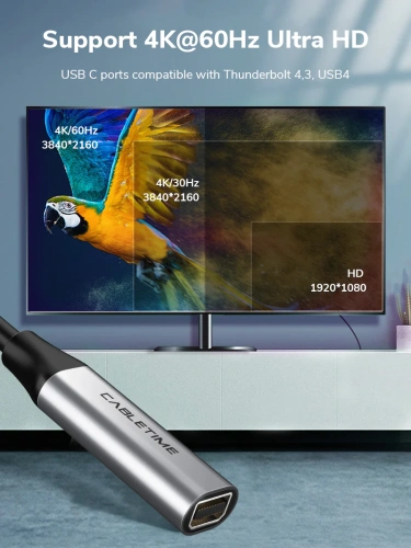 Кабель-адаптер CABLETIME CP14A (CT-C160-PU31-CMmDP-S0.15) 0.15 м, USB Type-C - Mini DisplayPort, аудио/видео 4K/60 Гц, нейлоновый, 20 см / 8 дюймов фото 2 Кабель-адаптер CABLETIME CP14A (CT-C160-PU31-CMmDP-S0.15) 0.15 м, USB Type-C - Mini DisplayPort, аудио/видео 4K/60 Гц, нейлоновый, 20 см / 8 дюймов фото 2