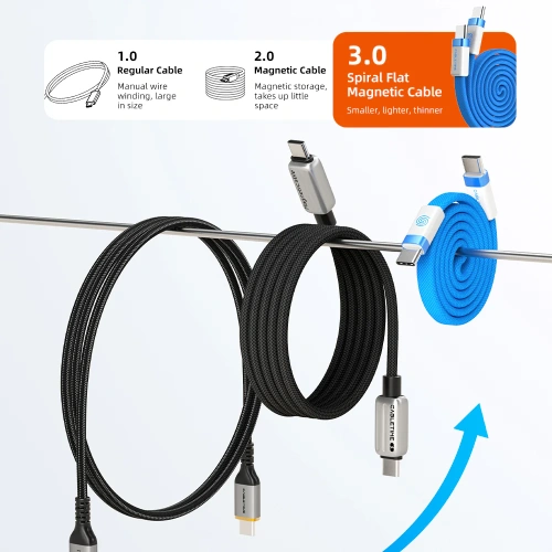 Магнитный плоский кабель CABLETIME CU16H (CT-CM100M-ABW1) 1м USB-C PD100W синий плетеный фото 10