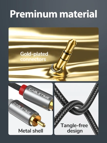 Кабель стерео CABLETIME CF13N (CT-AV314-p12G-SG3) 3,5 мм 1/8" на 2RCA разветвитель Y аудио, медный, черный фото 5 Кабель стерео CABLETIME CF13N (CT-AV314-p12G-SG3) 3,5 мм 1/8" на 2RCA разветвитель Y аудио, медный, черный фото 5