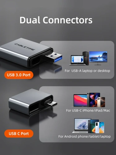 Кардридер CABLETIME CB48G (CT-ACCD3-AG) 3-в-1 USB-A + USB-C, SD/microSD, серый фото 9