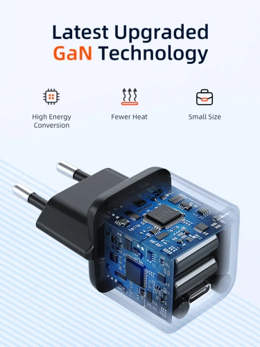 Зарядное устройство CABLETIME GA20B (CT-GAN20-PB) GaN PD3.0 20 Вт, черный фото 2